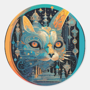 Sticker Rond Étrange chat qui regarde les phares