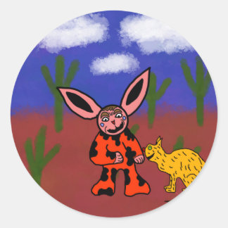 Sticker Rond étrange lapin avec son chat bizarre