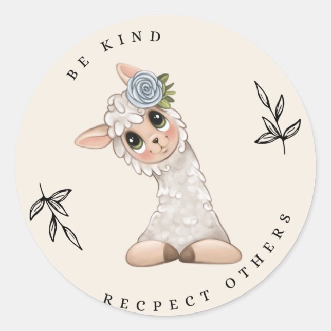 STICKER ROND ÊTRE EN GENRE RESPECTER D'AUTRES LAMA (Devant)