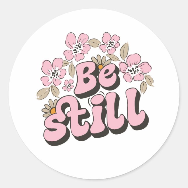 Sticker Rond Etre toujours Écriture dans les fleurs rétro et le (Devant)