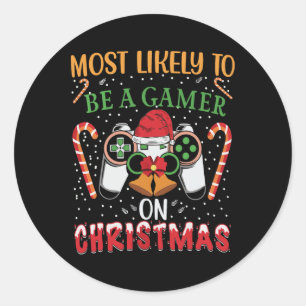 Sticker Rond Être Un Joueur De Noël Jouer Jeu Vidéo