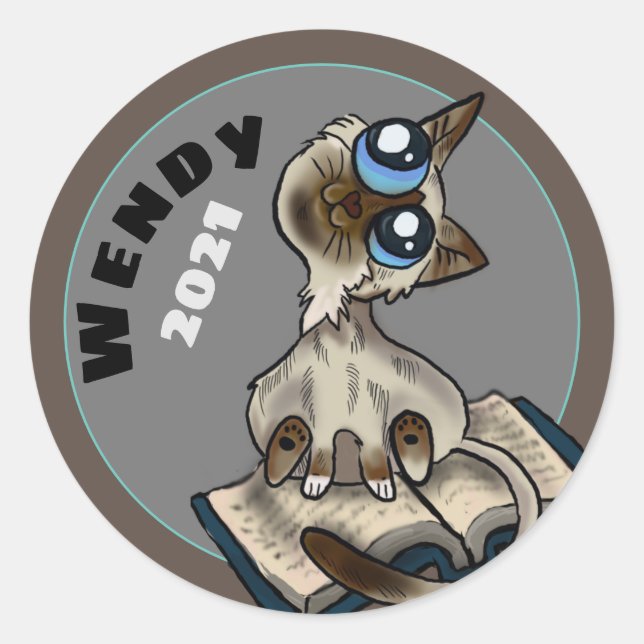 Sticker Rond Étude utile Chat personnalisé (Devant)