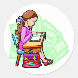 Sticker Rond Études De Filles Au Bureau