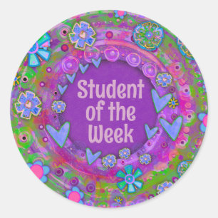 Sticker Rond Étudiant de la semaine Enseignant pourpre