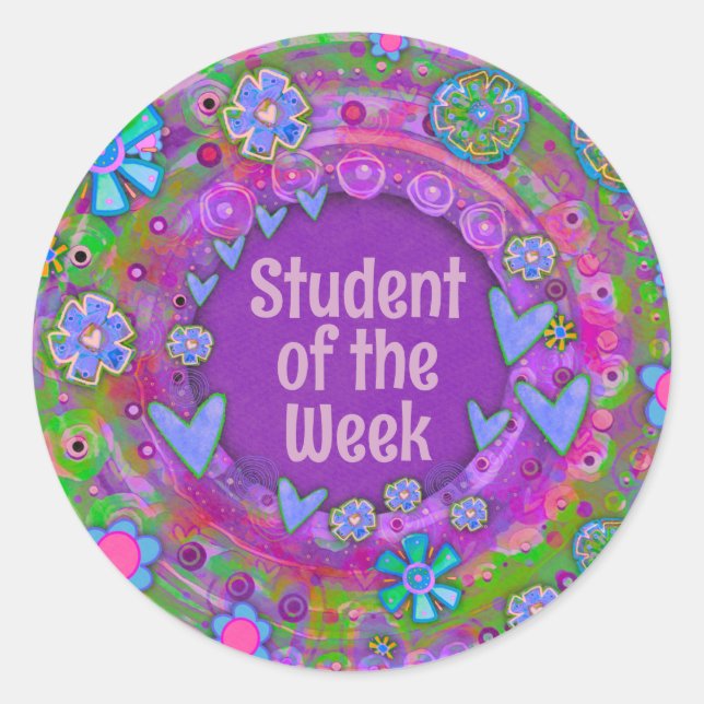 Sticker Rond Étudiant de la semaine Enseignant pourpre (Devant)