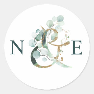 Sticker Rond Eucalyptus Ampersand Gold Green Mariage