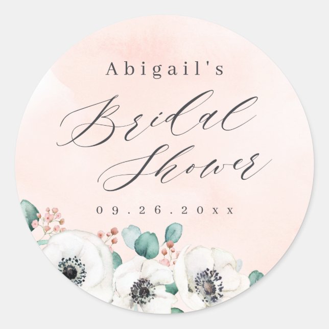 Sticker Rond Eucalyptus anemone floral rustique douche nuptiale (Devant)