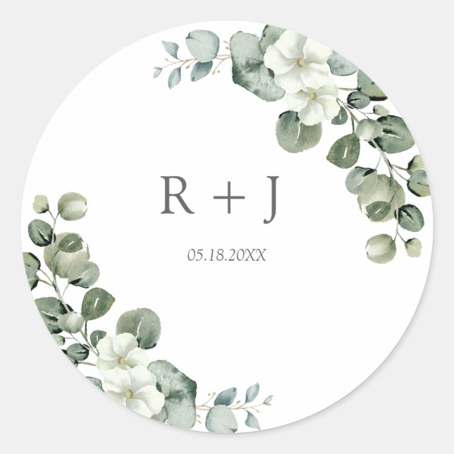 Sticker Rond Eucalyptus aquarelle Rustic Greenery Mariage (Devant)