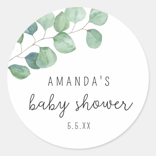 Sticker Rond Eucalyptus - baby shower (Devant)