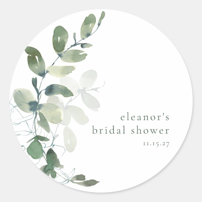 Sticker Rond Eucalyptus Botanique Moderne Personnalisé Baby Sho (Devant)