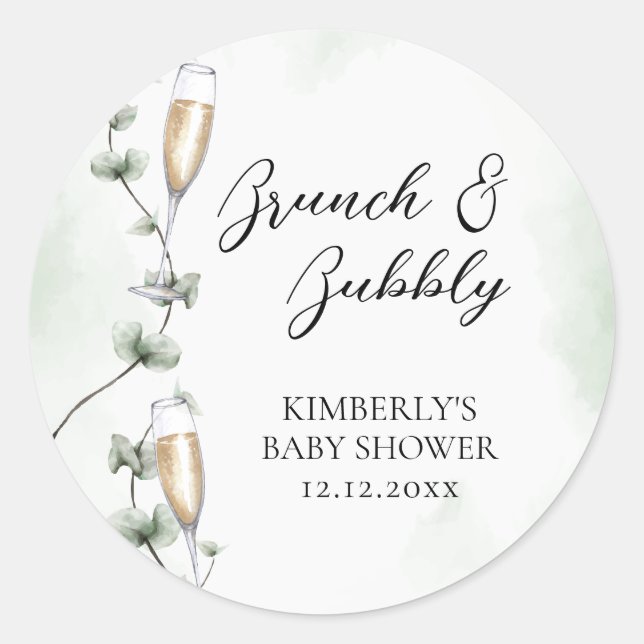 Sticker Rond Eucalyptus Brunch Champagne Baby shower de jardin (Devant)