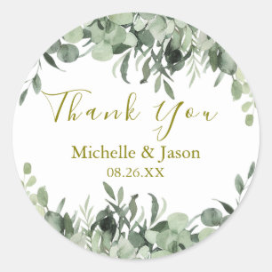 Sticker Rond Eucalyptus de verdure à l'aquarelle Mariage Remerc