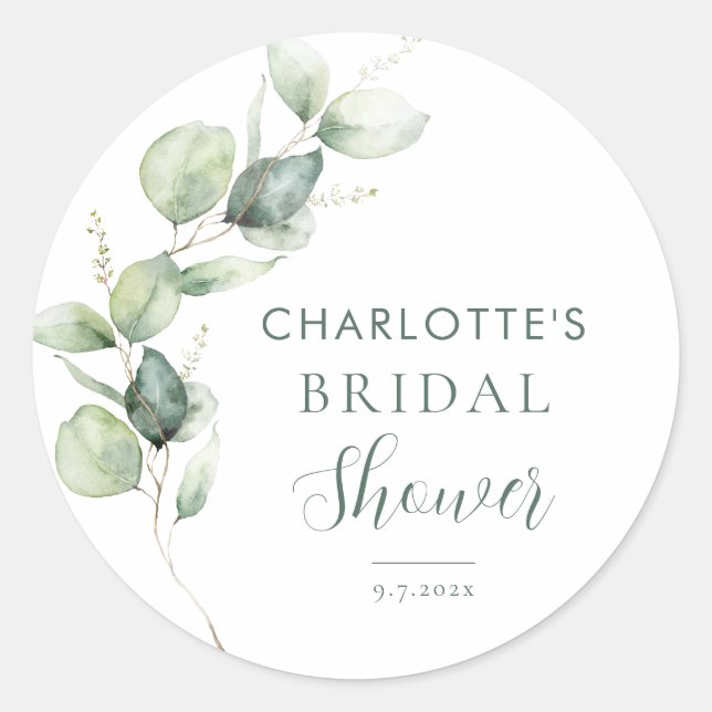 Sticker Rond Eucalyptus de verdure botanique Baby Shower de mar (Devant)