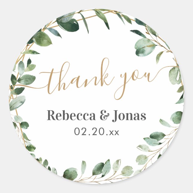 Sticker Rond Eucalyptus de verdure rustique Merci personnalisé (Devant)