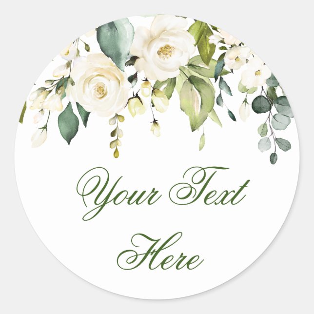 Sticker Rond Eucalyptus élégant Roses blanches Fleurs Coutume (Devant)