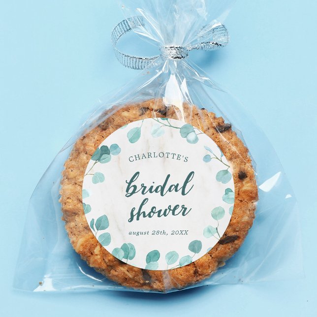 Sticker Rond Eucalyptus et Marbre pour une Baby Shower de Marié (Créateur téléchargé)