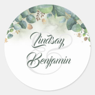 Sticker Rond Eucalyptus et or - Mariage de Garland vert