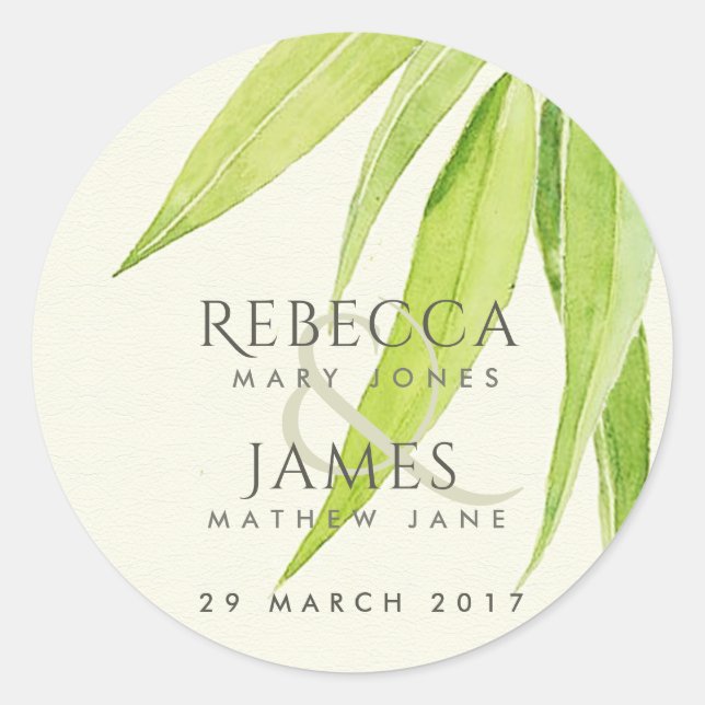 STICKER ROND EUCALYPTUS FEUILLE MONOGRAMME DU FOLIAGE DE COULEU (Devant)