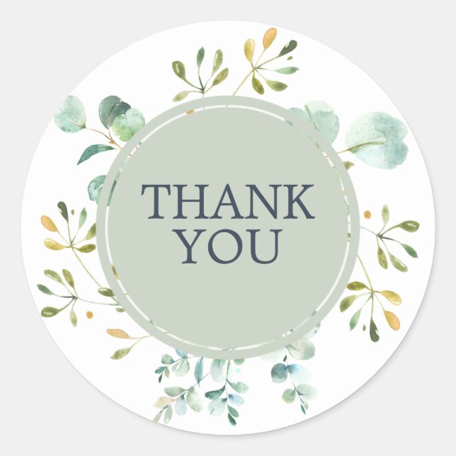 Sticker Rond Eucalyptus Foliage Merci Mariage botanique (Devant)