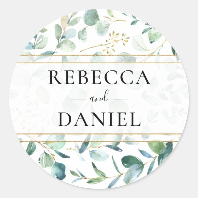 Sticker Rond Eucalyptus géométrique Vert Mariage personnalisé (Devant)