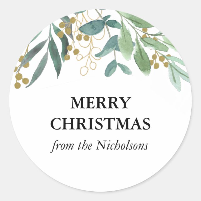 Sticker Rond Eucalyptus Gold Berries Aquarelle Noël (Devant)