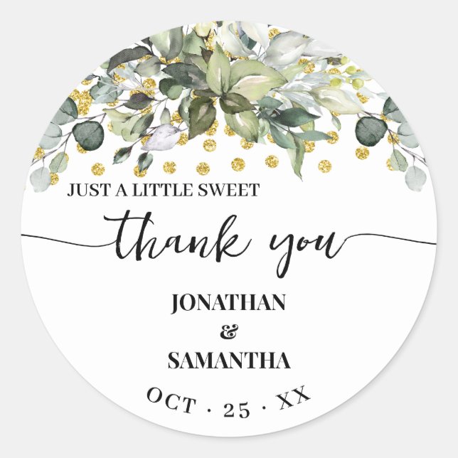 Sticker Rond Eucalyptus Gold Mariage Un doux remerciement (Devant)