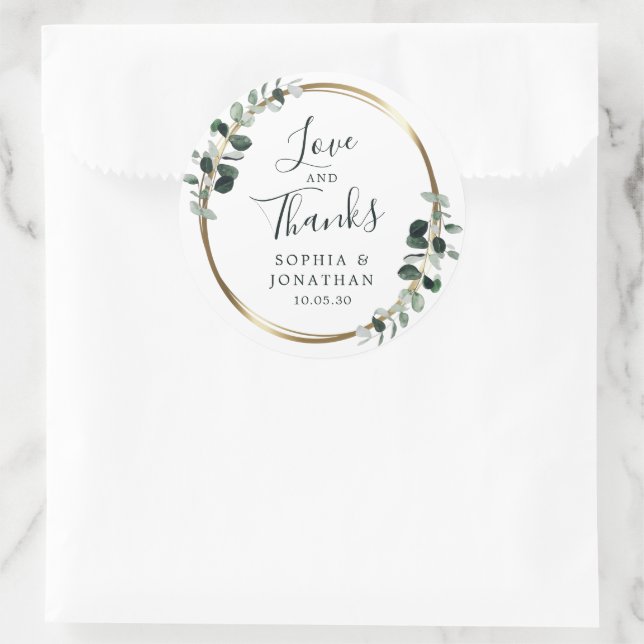 Sticker Rond Eucalyptus Gold Metallic Wedding Favor Merci (Sac)