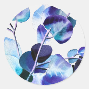 Sticker Rond Eucalyptus gomme feuille aquarelle art