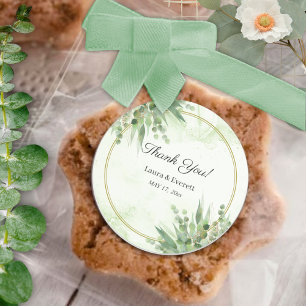 Sticker Rond Eucalyptus Green Gold Foliage Merci