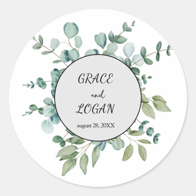 Sticker Rond eucalyptus greenery wedding (Devant)
