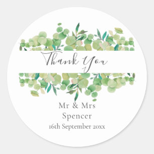Sticker Rond Eucalyptus Merci Mariage vert Favoriser