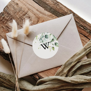 Sticker Rond Eucalyptus Monogramme Mariage Enveloppe Phoques