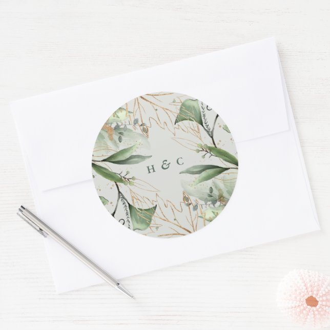 Sticker Rond Eucalyptus paisible Elégant verre de mer vert bris (Enveloppe)
