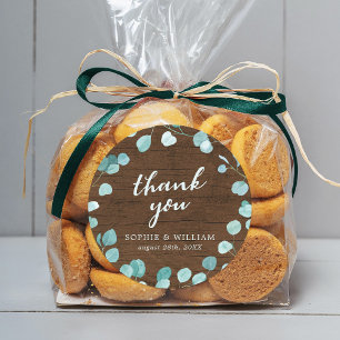Sticker Rond Eucalyptus rustique et Merci en bois Brown