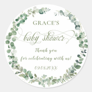 Sticker Rond Eucalyptus verdure Baby shower neutre genre