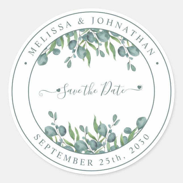 Sticker Rond Eucalyptus Verdure Mariage Moderne Enregistrer La  (Devant)