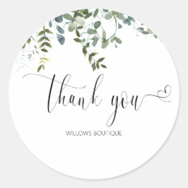Sticker Rond Eucalyptus Verdure Merci Calligraphie