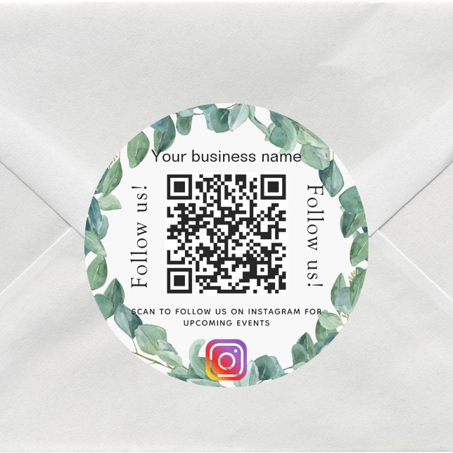 Sticker Rond Eucalyptus vert entreprise qr code instagram (Créateur téléchargé)
