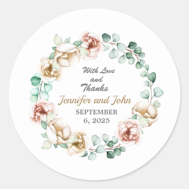 Sticker Rond Eucalyptus Vert feuillage Mariage d'aquarelle (Devant)