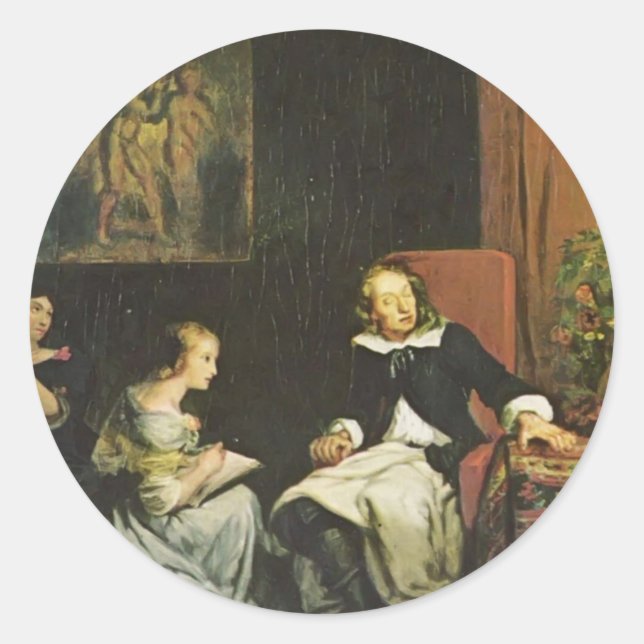 Sticker Rond Eugene Delacroix : Milton dicté à ses filles (Devant)