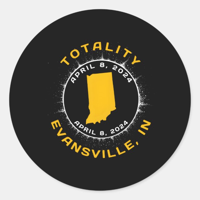 Sticker Rond Evansville Indiana Solar Eclipse 8 avril 2024 Tota (Devant)