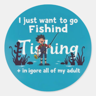 Sticker Rond Évasion vers l'enfance : La joie de la pêche
