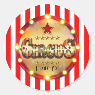 Sticker Rond Événement de fête de cirque rouge blanc or rayé Fa