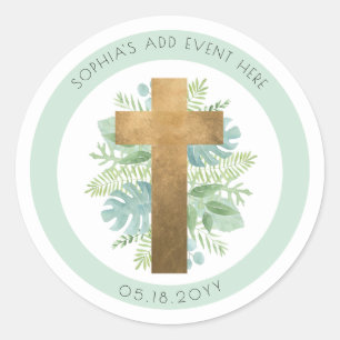 Sticker Rond Événement religieux verdure croix enveloppe sceau/