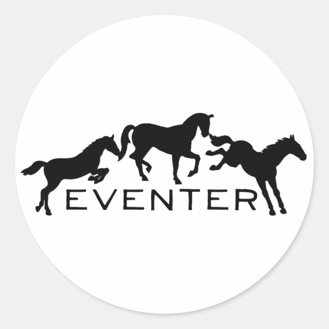 Sticker Rond Eventer avec trois Chevaux de saut (Devant)
