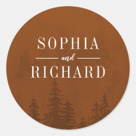 Sticker Rond Evergreens Forêt Rouille Orange Mariage Enveloppe 