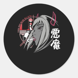 Sticker Rond Evil Anime Sad Girl Otaku Japonais esthétique