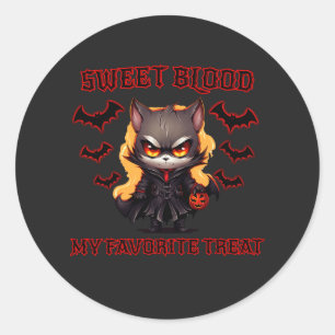 Sticker Rond Evil Vampire Chat Halloween Citrouille Chat Éffray