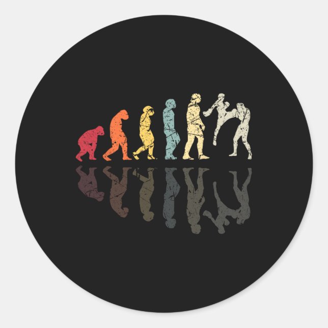 Sticker Rond Évolution a utilisé les arts martiaux de kickboxin (Devant)