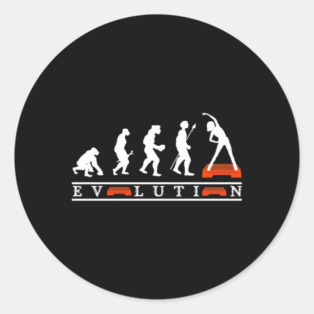 Sticker Rond Évolution De L'Aérobic Avec L'Étape De L'Évolution (Devant)